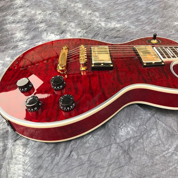 

chinese electric guitar transparet red color flame maple les custom