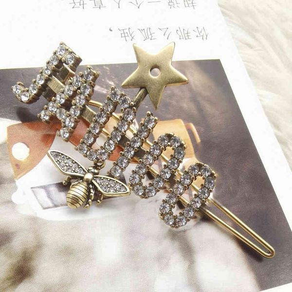 

2022 factory wholesale new di home simple letters full of diamonds star hairpin high sense net red hair ornament female w42h, Golden;silver