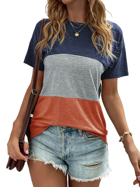 

color block drop shoulder tee 401o#, White