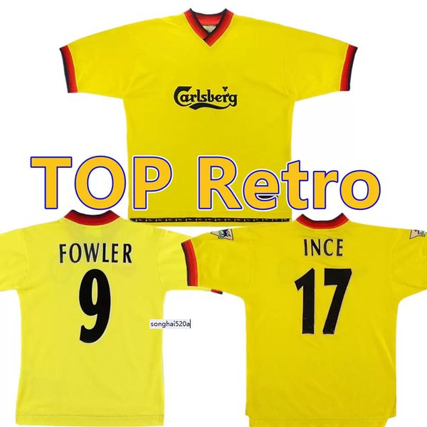 

1997 19998 1999 mcmanaman owen retro soccer jersey 97 99 gerrard carragher berger redknapp ince classic vintagefootball shirt, Black;yellow