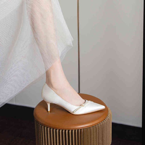 

white wedding pointed fairy style high female pearl thin heels fashion size single shoes, Black