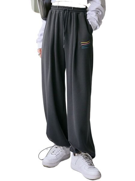 

dazy striped embroidered drawstring waist sweatpants r6yy#, Black;white