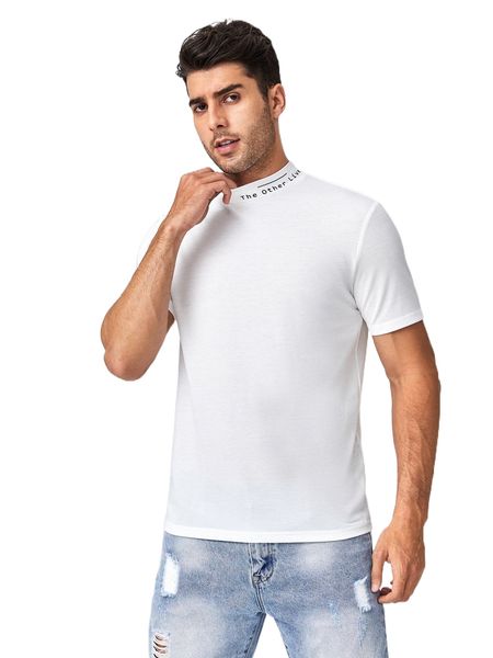 

men slogan graphic mock neck tee 17vs#, White;black
