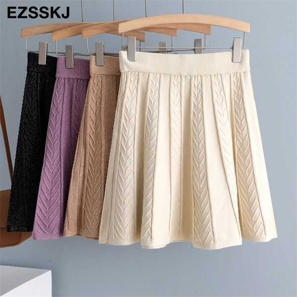 

bling autumn winter aline thick short sweater skirt women good quality cute shinny mini skirt female elegant knit skirt 210306, Black