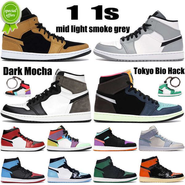 

2022 2021 new 1 high og 1s mens basketball shoes dark mocha tokyo bio hack mid light smoke grey unc patent men women sneakers