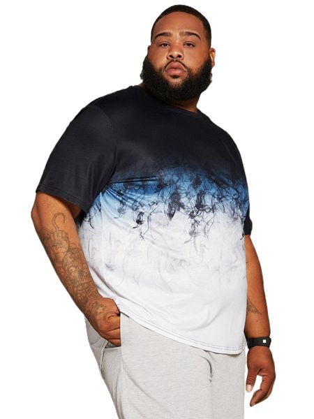 

extended sizes men ombre graphic print high low hem tee q1ie#, White;black