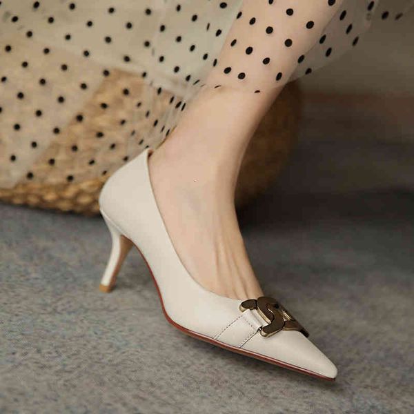 

sandals spring pointed thin heel metal fastener single shoes shallow mouth simple women's fl35, Black