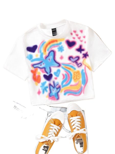 

butterfly & heart print tee i2zo#, White