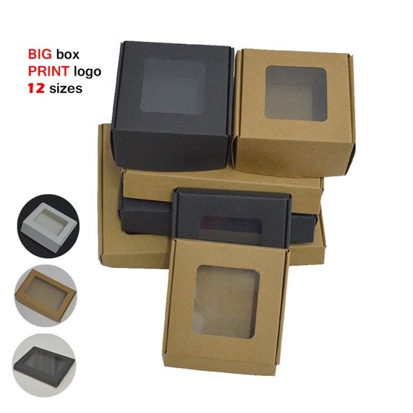 10pcs Caixa de papelão personalizada branca para embalagens de papel Carto de papel Suporte de tamanhos grandes Brown Kraft Packing com janela 220706