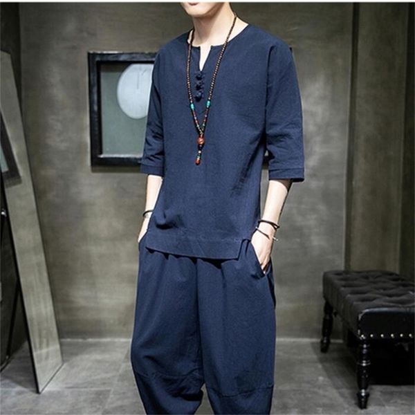 

japanese style suits kimono short sleeved t shirt pants two piece men trousers male japan harajuku yukata cardigan costume 220718, Black;gray