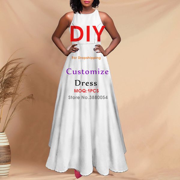 

noisydesigns custom women's sleeveless dress trendy luxury floral ladies party long swing round neck boho maxi vestidos 220608, Black