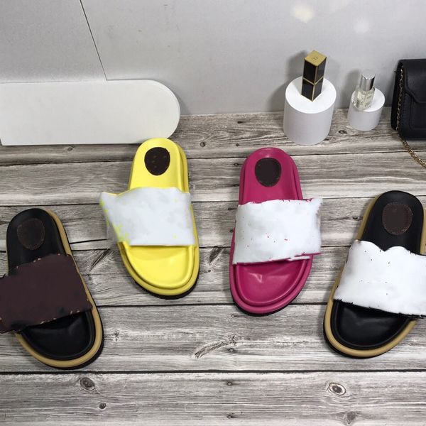 

designer women sandals embossed printing pillow hook & loop slippers thick sole mule summer flat heel scuff slides flip flops beach sandals, Black