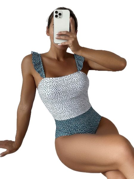 

dalmatian frill trim one piece swimsuit n3wx#, White;black