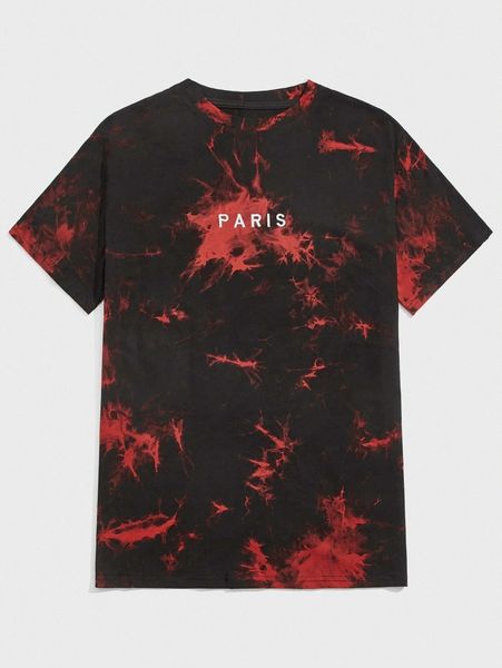 

romwe guys tie dye letter embroidery tee d4s2#, White;black