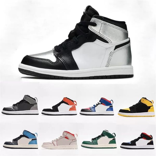 

silver toe kids shoes exclusive colorways ajs1s i 1s mid obsidian children 3s phantom boys girl pine green rivals shadow shatt261i, Black