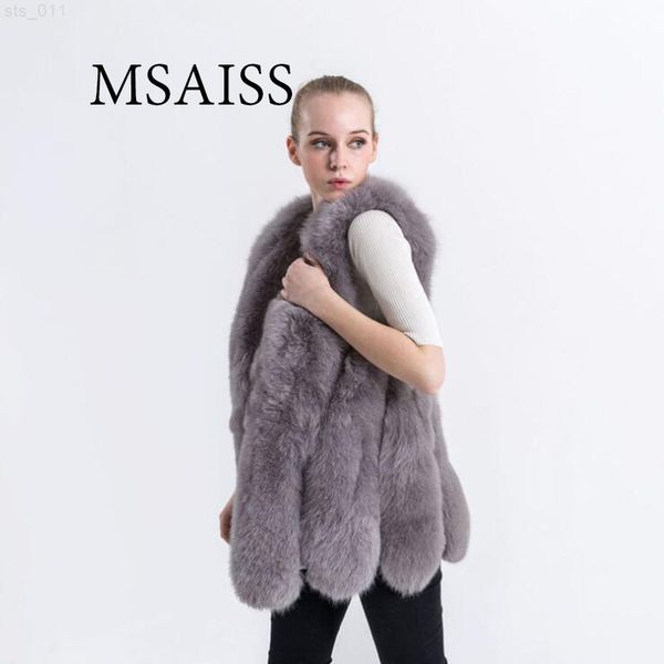 

msaiss winter warm fashion brand women faux fur vest faux fur coat fur vest colete t220716, Black