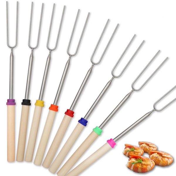 Ferramentas para churrasco ao ar livre Ferramentas de aço inoxidável Fork de churrasco telescópico 81cm Hot Dog Forkpics Telescopics em forma de madeira em forma de madeira churrasqueira Forks