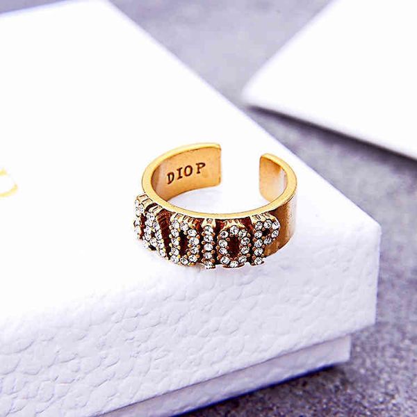

design jewel chain bracelets rings letter diamond ring temperament simple brass material used ring, Silver