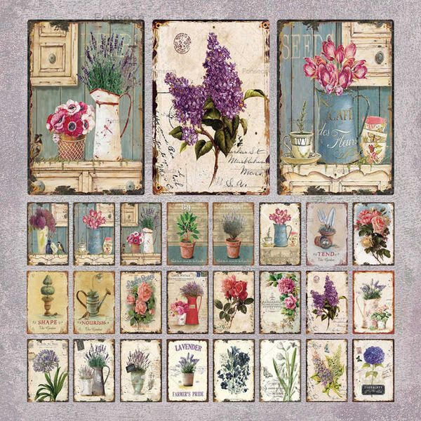 

flower vintage tin sign home decor retro metal shabby chic wall for kitchen living room dining plate5gzj