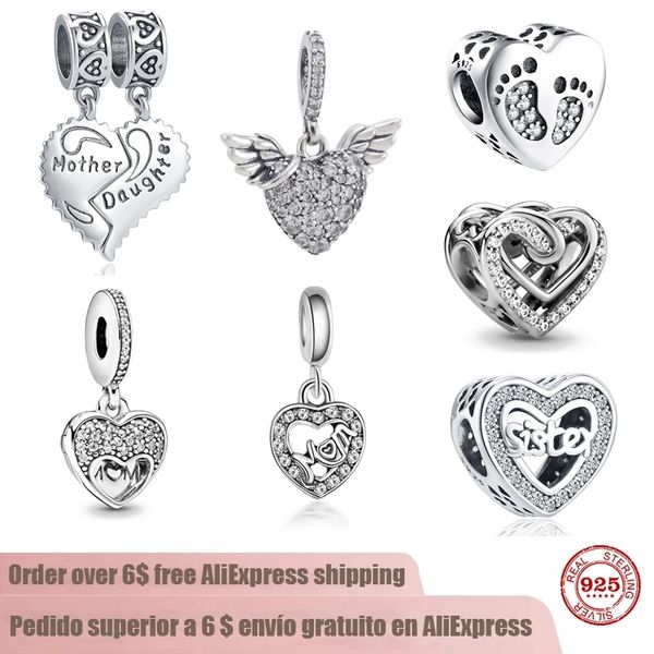 Charm-Perlen aus 925er-Silber, baumelnd, romantische Mutter-Tochter-Schwester-Perle, passend für Pandora-Charm-Armbänder, DIY-Schmuckzubehör