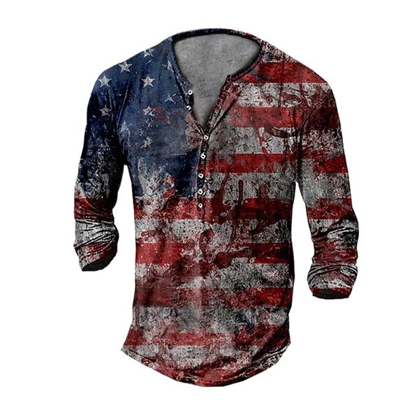 

men's henley shirt tee t shirt 3d print graphic national flag plus size henley daily sports button-down print long sleeve basic casual, White;black