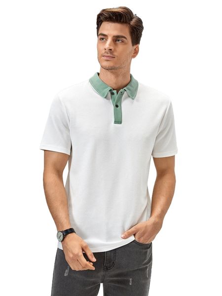 

men contrast collar polo shirt f1mt#, White;black