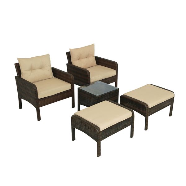 

5-piece pe rattan wicker outdoor patio furniture set with glass table