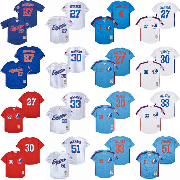 Throwback 1982 2000 Baseball 27 Vladimir Guerrero Trikot 30 Tim Raines 33 Larry Walker 51 Randy Johnson 4 Delino DeShields Vintage Retro Team Blau Weiß Cool Base