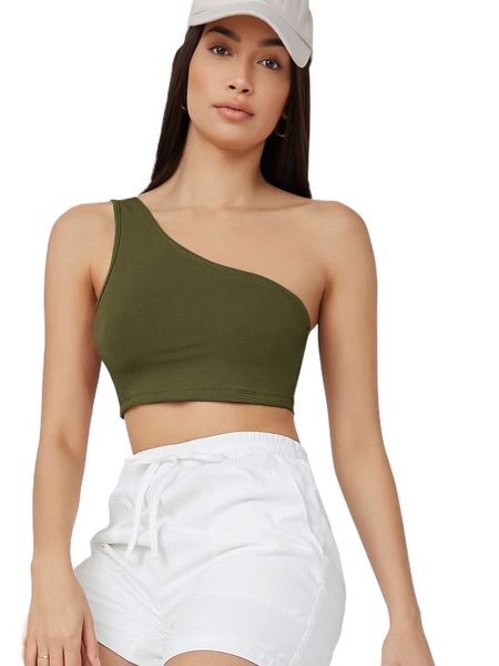 

one shoulder solid crop u4ob#, White