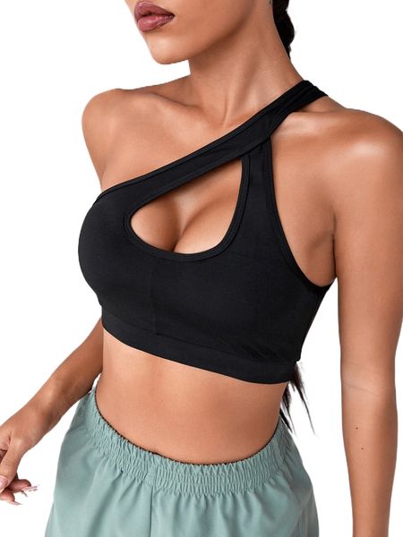 

one shoulder cut out sports bra 33q2#, Gray