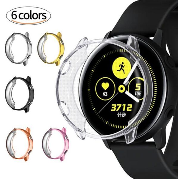 

electroplated watch bands suitable for samsung galaxy watch active tpu protective shell smartwatch screen protector cover, Black;brown