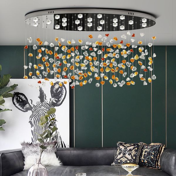 Oval Stone Crystal Chandelier Led Retângulo Luz Luminária para Cozinha Sala de Jantar Lâmpada Moderna Luxo Casa Decoração Indoor Iluminação