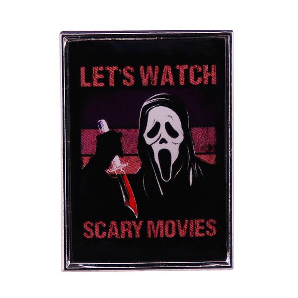 

let's watch the scary movies brooch badge, Blue