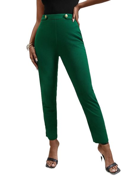 

high waist button detail pants s2mv#, Black;white