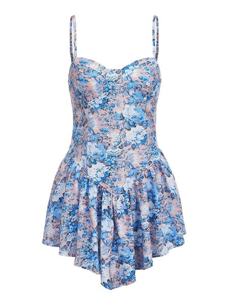 

mod floral print ruffle hem cami dress l1zl#, Black;gray