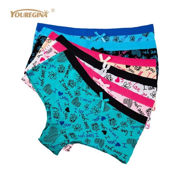 

youregina women underwear cotton cute letters print girls boxers boyshorts hipster ladies panties knickers 6 pcs/lot 220426, Black;pink