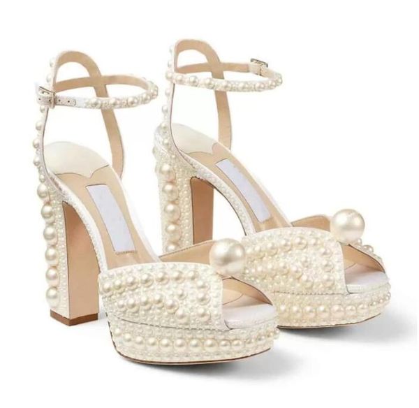 

summer women sandals shoes white pearls red sole high heels brand luxury designer bridal wedding lady pumps perfect gladiator sandalias gift, Black