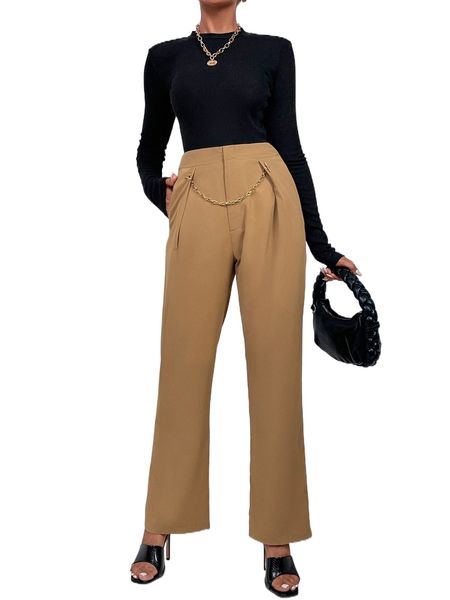 

chain detail slant pockets tailored pants 16nm#, White;black