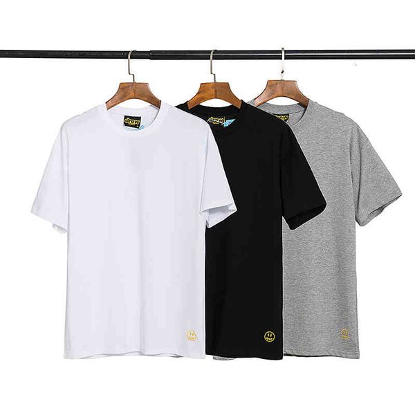 

men's t-shirts correct version drew smiling face printing embroidery short sleeve ins fashion brand loose cotton t-shirt for men women, White;black