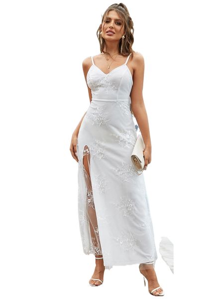 

d& floral embroidery split thigh mesh cami dress x5tb#, Black;gray