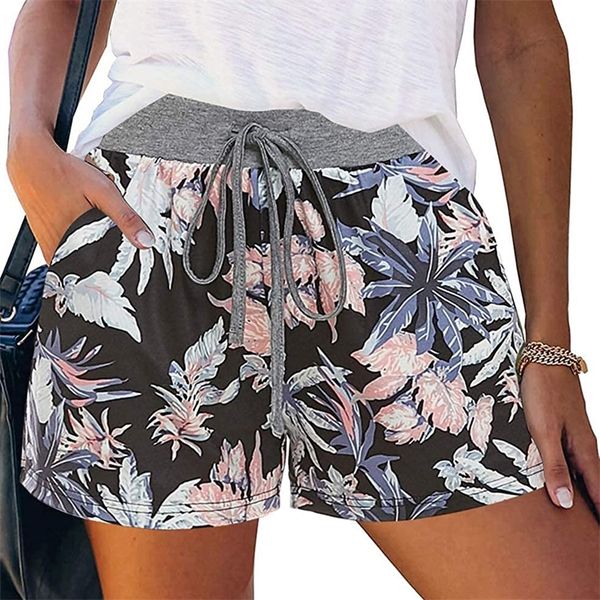 

summer style women girls shorts casual high waist flowers pattern short pants beach party 220527, White;black
