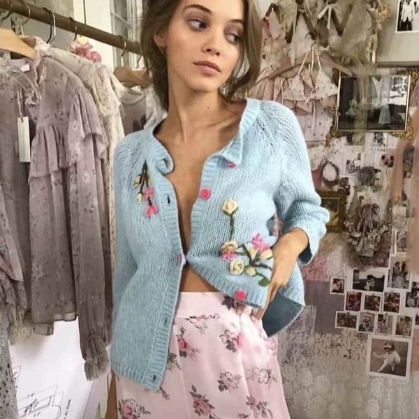 

boho inspired mohair cardigan women blue floral embroidered cardigans sweaters winter fashion cardigan mujer boho cardigan y200720, White;black