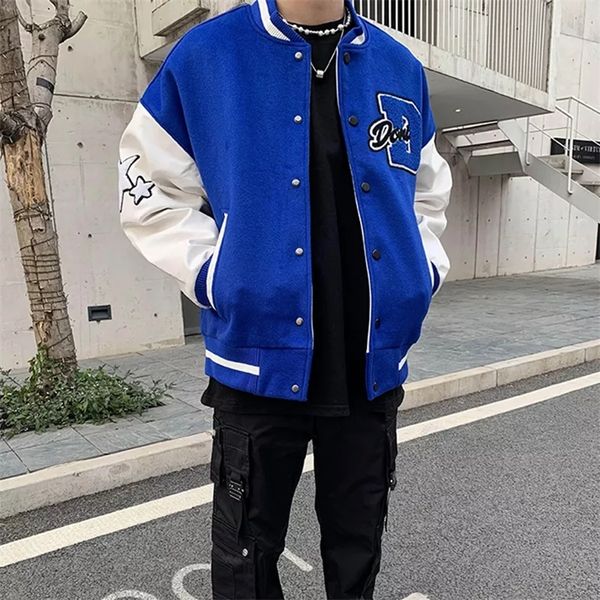 Jackets femininos vintage Hiphop College Mens Furry Stars Letters Bordery Color Block Harajuku Varsity Jacket Women Women Baseball Caats 220915