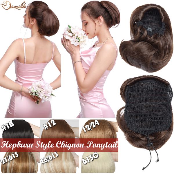 

costume accessories synthetic hepburn style chignon hair drawstring clip in hair bun chignon hairpiece for women, Silver