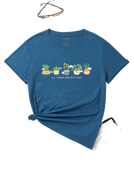 

plant & slogan graphic tee b88c#, White