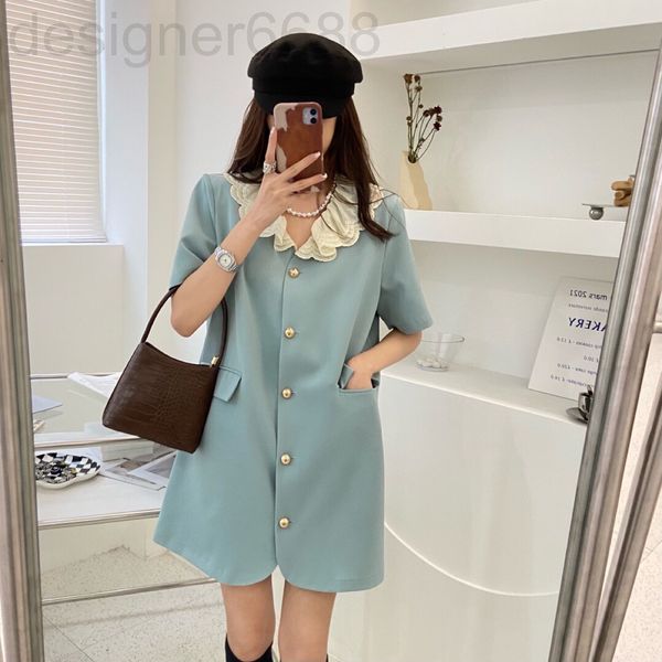 

casual dresses designer sp original korean small fragrance dress women's loose single breasted doll neck short sleeved suit skirt vac6, Black;gray