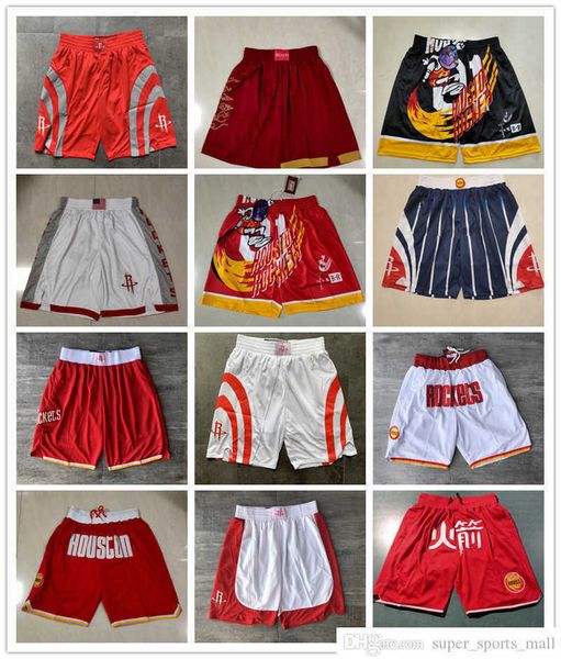 

houston''rockets''men retro basketball shorts pocket size s-2xl, Black
