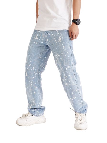 

men splash ink print jeans r0dn#, Blue