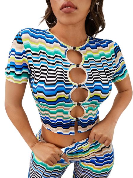 

allover print cut out tee v2wn#, White