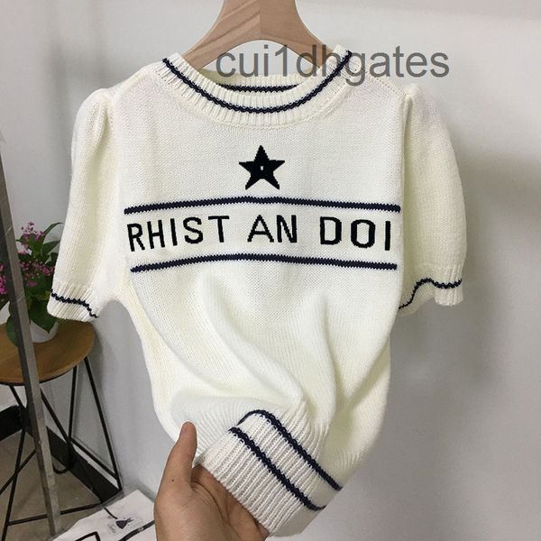 

2022 designer di or t shirt and tees dress summer 2022 new style bubble sleeve short t-shirt ice silk sweater french loose women's top, White